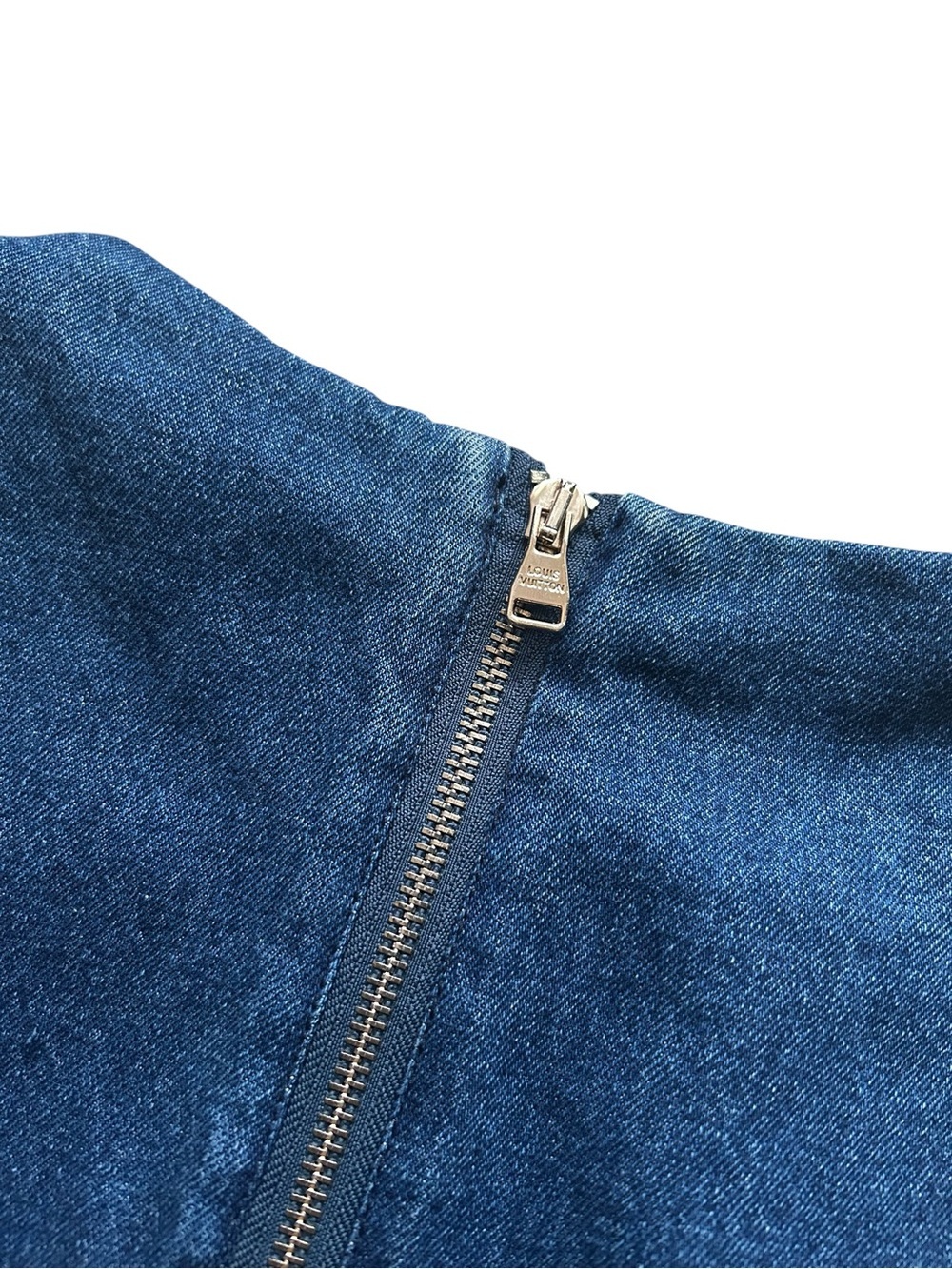 Denim Monogram  Dress Sleeveless A-Line Structured Mini Size Small - Picture 15 of 16